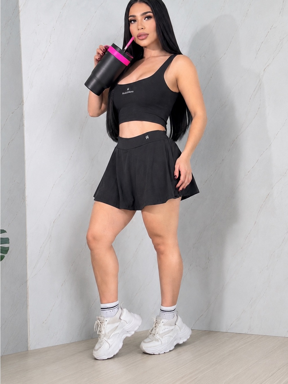 Black 2 Piece Activewear Skirt Set | Boutique Style